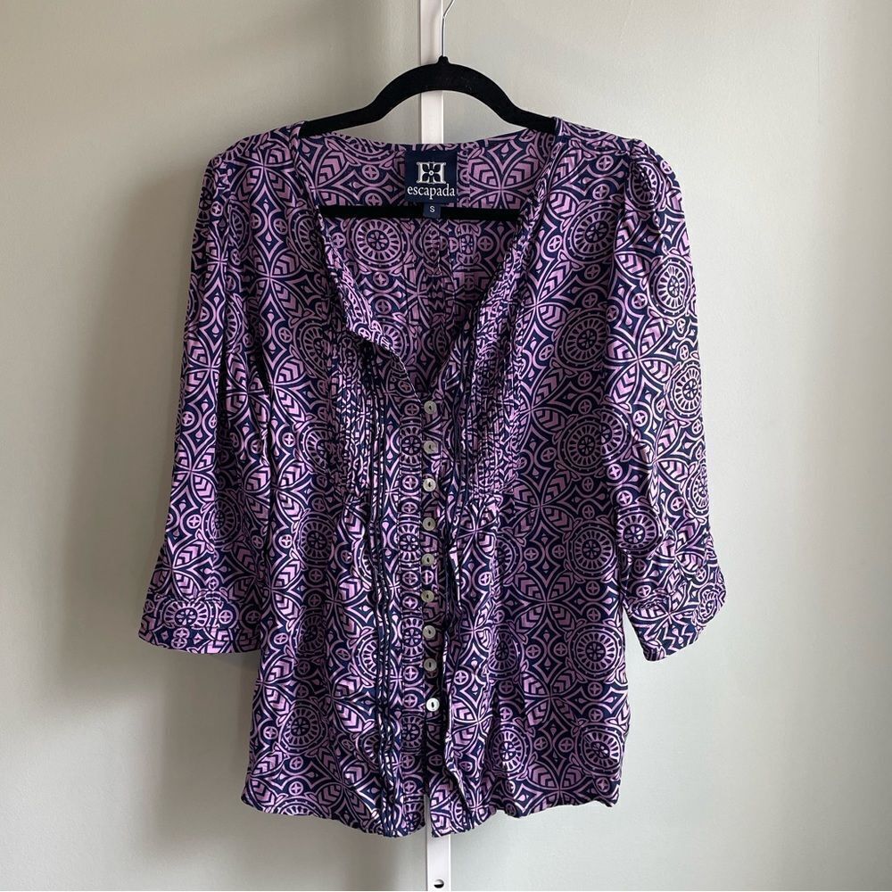 Escapada Lavender and Navy Pattern Button Down Shirt